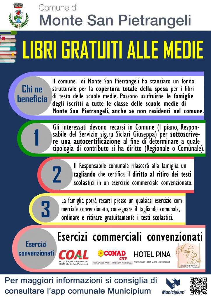 Monte San Pietrangeli: al via la fornitura dei libri gratuiti per tutti gli iscritti alle scuole medie